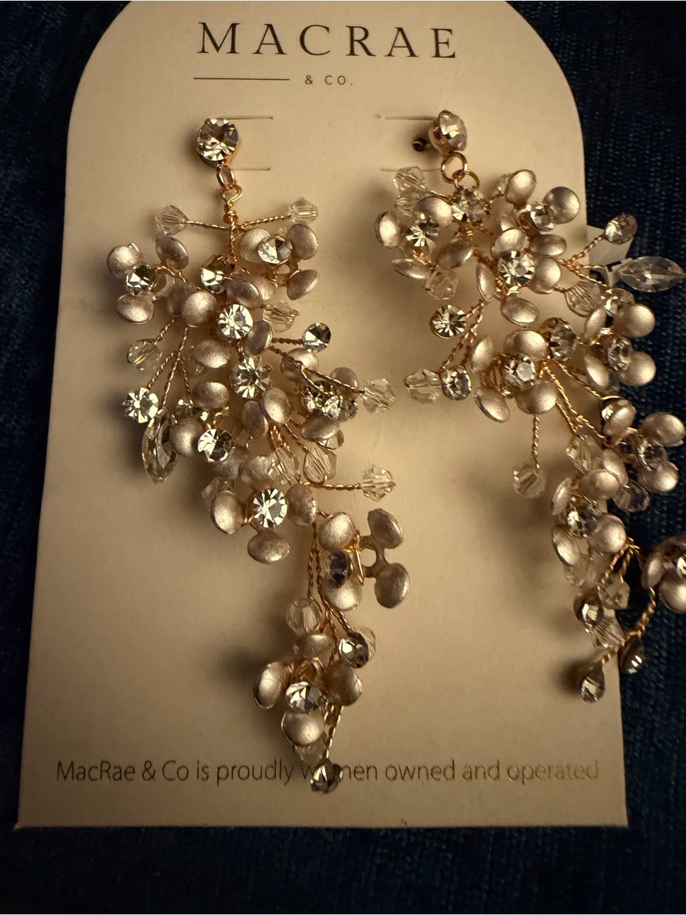 MacRae & Co. Gold Floral Cluster Drop Earrings - Champagne Crystals